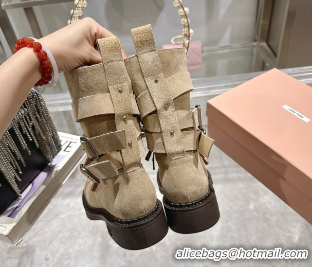 Good Product Miu Miu Suede Ankle Boots 3.5cm with Buckle Beige MIU082604 50826036