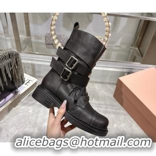 Duplicate Miu Miu Leather Ankle Boots 3.5cm with Buckle Black MIU082604 50826037