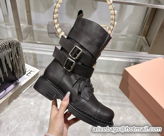 Duplicate Miu Miu Leather Ankle Boots 3.5cm with Buckle Black MIU082604 50826037