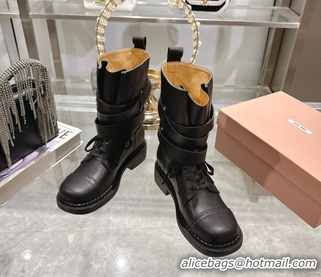 Duplicate Miu Miu Leather Ankle Boots 3.5cm with Buckle Black MIU082604 50826037