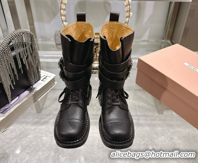 Duplicate Miu Miu Leather Ankle Boots 3.5cm with Buckle Black MIU082604 50826037