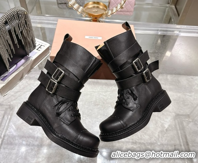 Duplicate Miu Miu Leather Ankle Boots 3.5cm with Buckle Black MIU082604 50826037