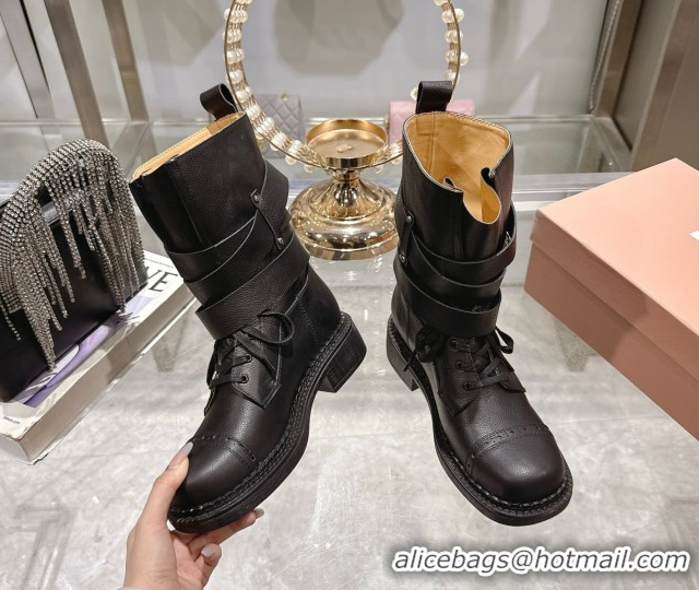 Duplicate Miu Miu Leather Ankle Boots 3.5cm with Buckle Black MIU082604 50826037
