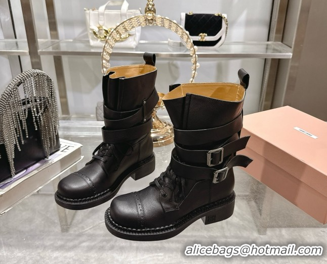 Duplicate Miu Miu Leather Ankle Boots 3.5cm with Buckle Black MIU082604 50826037