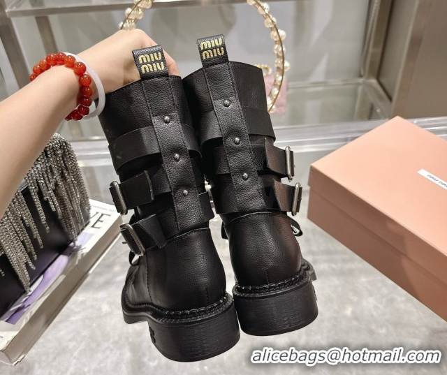 Duplicate Miu Miu Leather Ankle Boots 3.5cm with Buckle Black MIU082604 50826037