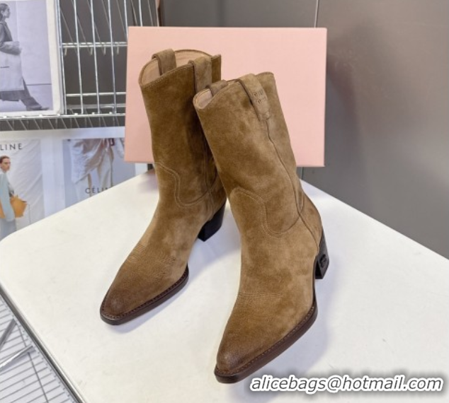 Big Discount Miu Miu Suede Heel Ankle Boots 5cm Khaki MIU082605 0826040