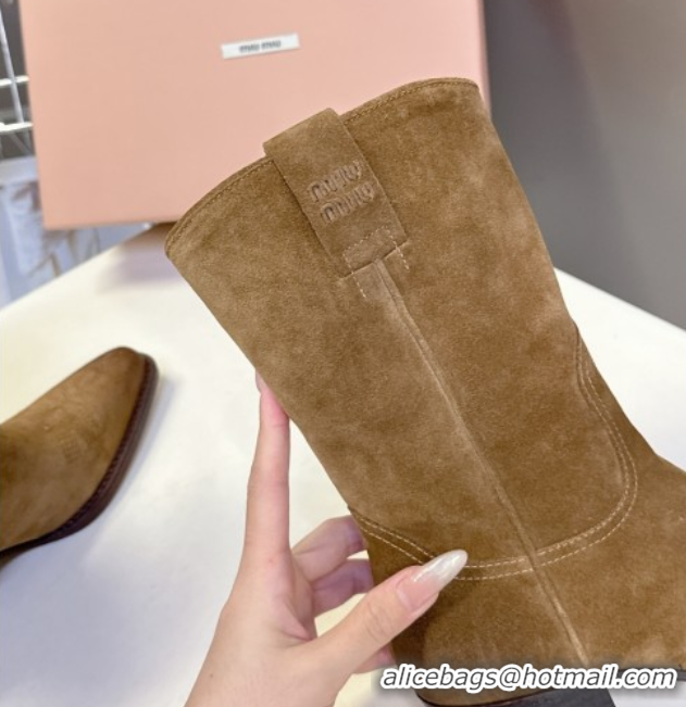 Big Discount Miu Miu Suede Heel Ankle Boots 5cm Khaki MIU082605 0826040