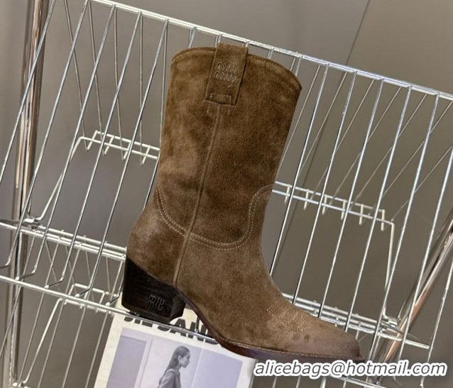 Sophisticated Miu Miu Suede Heel Ankle Boots 5cm Brown MIU082605 0826041