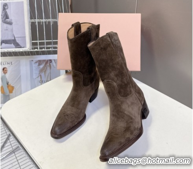 Sophisticated Miu Miu Suede Heel Ankle Boots 5cm Brown MIU082605 0826041