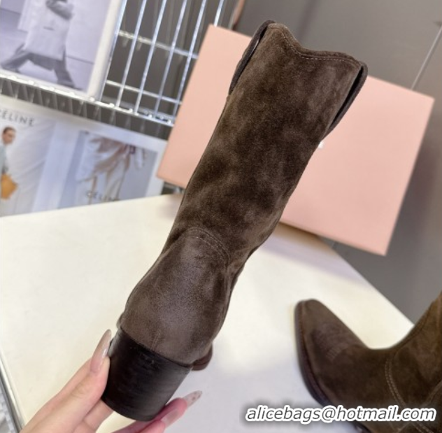 Sophisticated Miu Miu Suede Heel Ankle Boots 5cm Brown MIU082605 0826041