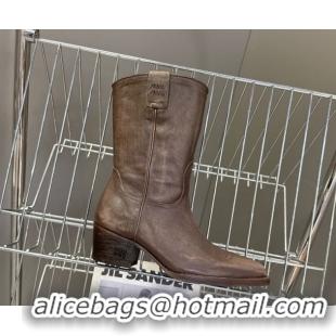 Stylish Miu Miu Leather Heel Ankle Boots 5cm Brown MIU082605 50826042