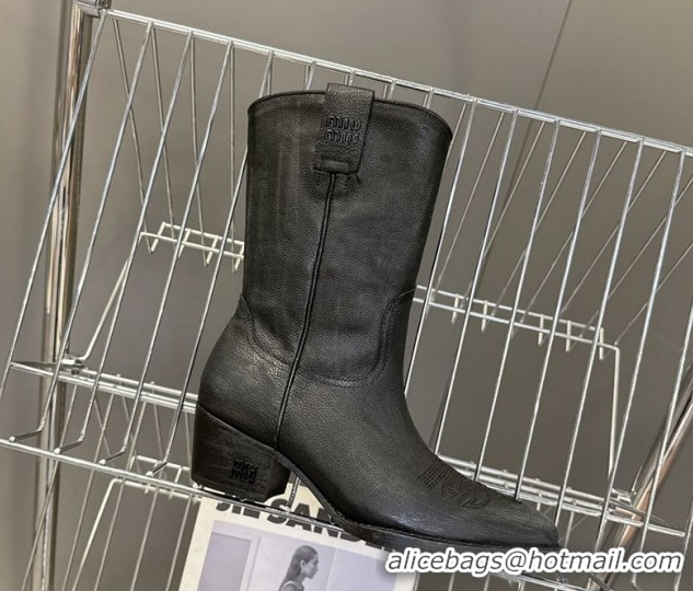 AAAAA Miu Miu Leather Heel Ankle Boots 5cm Black IU082605 0826043