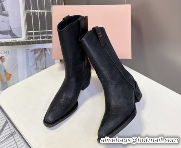 AAAAA Miu Miu Leather Heel Ankle Boots 5cm Black IU082605 0826043