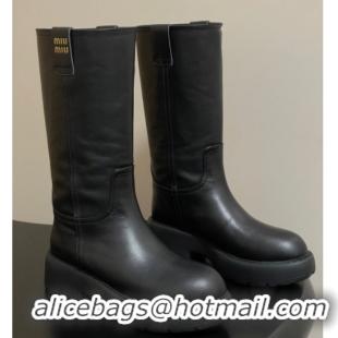 Perfect Miu Miu Leather Platform Short Boots Black MIU082606 50826044