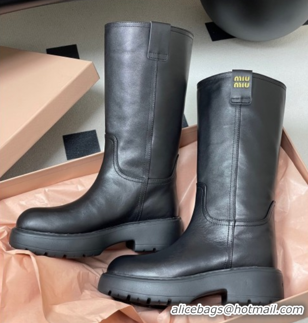 Perfect Miu Miu Leather Platform Short Boots Black MIU082606 50826044