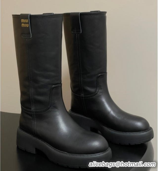 Perfect Miu Miu Leather Platform Short Boots Black MIU082606 50826044