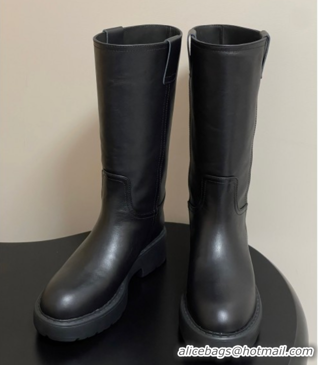 Perfect Miu Miu Leather Platform Short Boots Black MIU082606 50826044