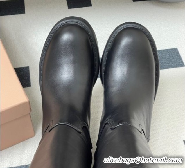 Perfect Miu Miu Leather Platform Short Boots Black MIU082606 50826044