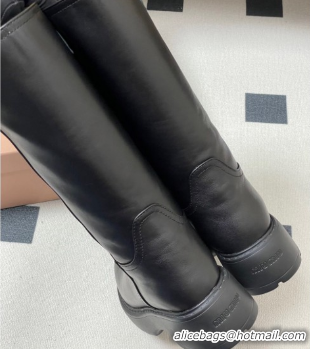 Perfect Miu Miu Leather Platform Short Boots Black MIU082606 50826044