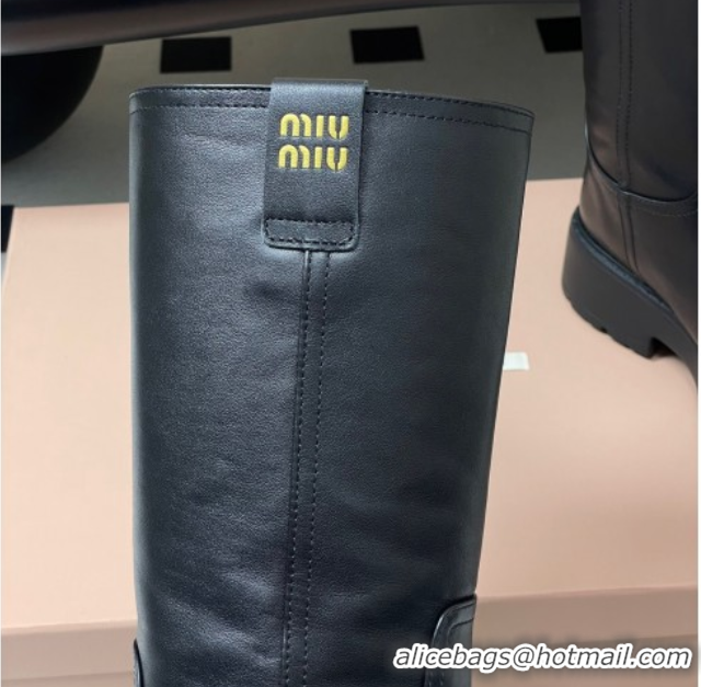 Perfect Miu Miu Leather Platform Short Boots Black MIU082606 50826044