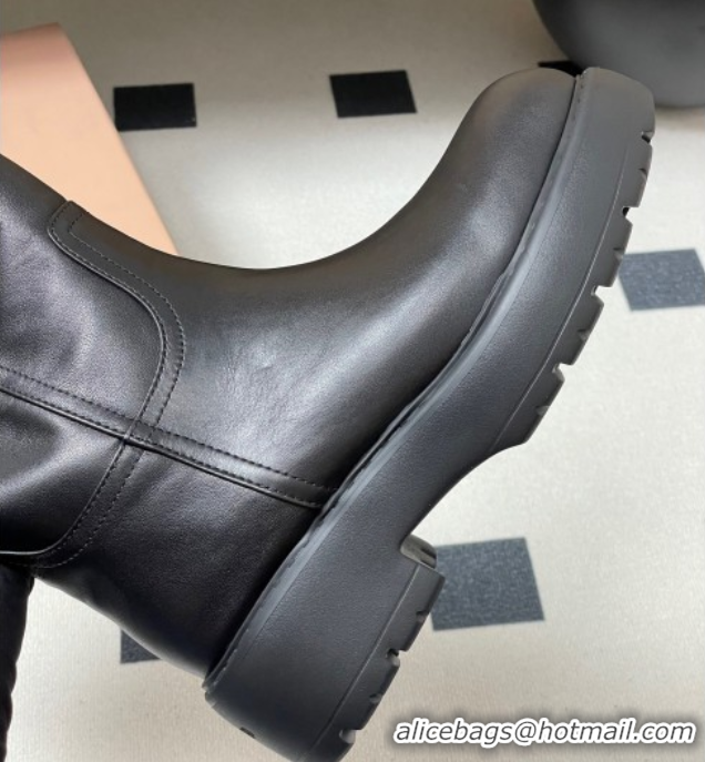 Perfect Miu Miu Leather Platform Short Boots Black MIU082606 50826044