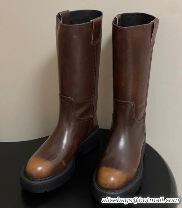 Buy Luxury Miu Miu Leather Platform Short Boots Brown MIU082606 0826045