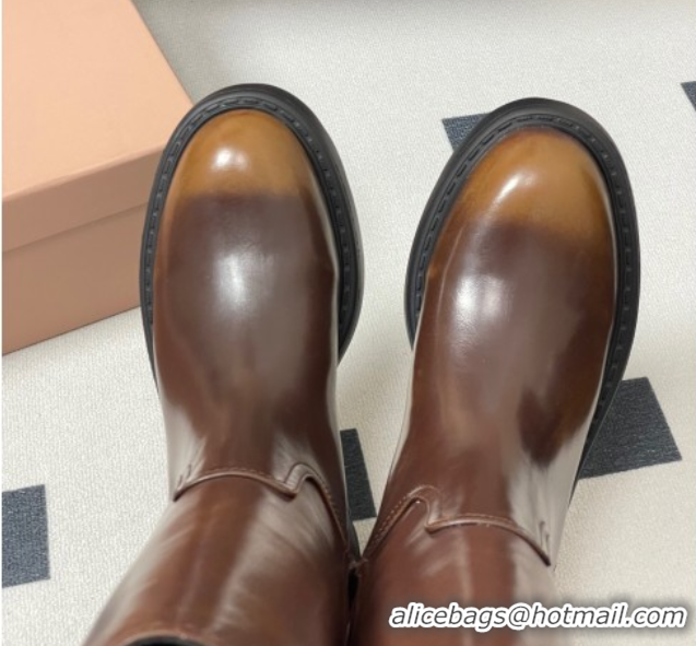 Buy Luxury Miu Miu Leather Platform Short Boots Brown MIU082606 0826045