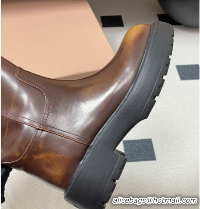 Buy Luxury Miu Miu Leather Platform Short Boots Brown MIU082606 0826045