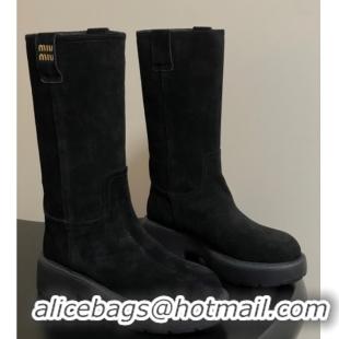 Hot Style Miu Miu Suede Platform Short Boots Black MIU082606 0826046