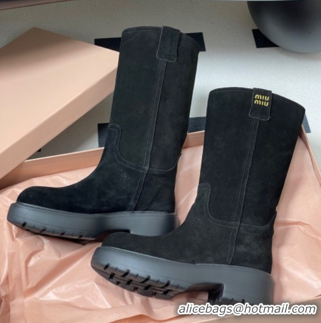 Hot Style Miu Miu Suede Platform Short Boots Black MIU082606 0826046