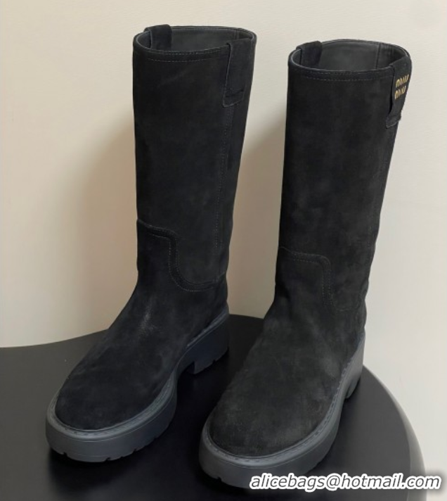 Hot Style Miu Miu Suede Platform Short Boots Black MIU082606 0826046