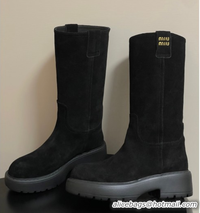 Hot Style Miu Miu Suede Platform Short Boots Black MIU082606 0826046
