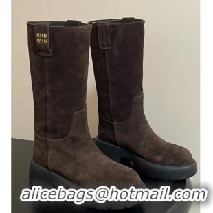 Sumptuous Miu Miu Suede Platform Short Boots Brown MIU082606 0826047