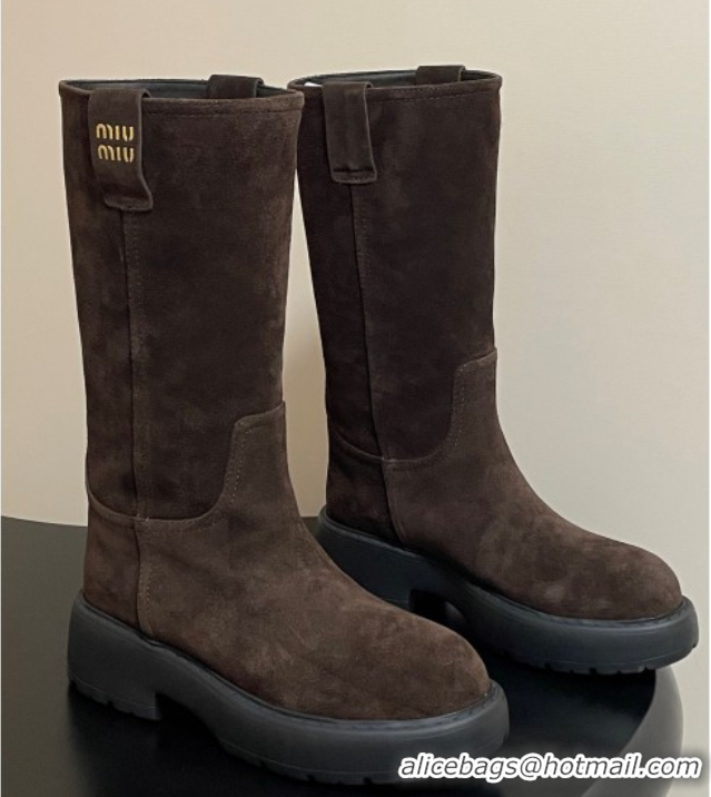 Sumptuous Miu Miu Suede Platform Short Boots Brown MIU082606 0826047