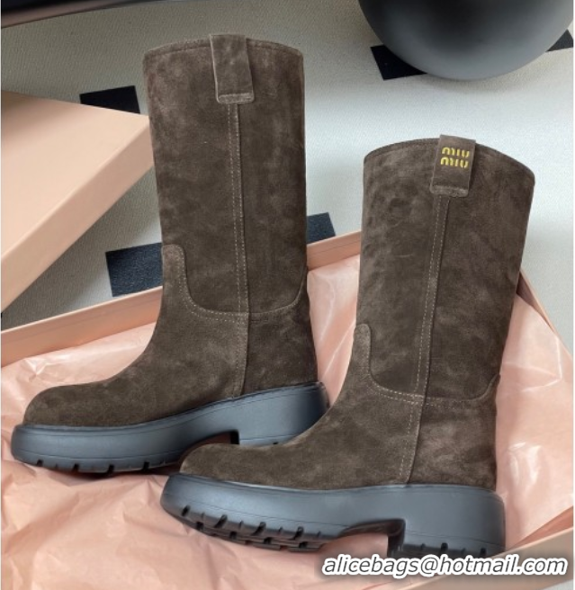 Sumptuous Miu Miu Suede Platform Short Boots Brown MIU082606 0826047