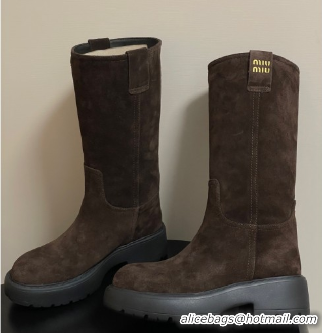 Sumptuous Miu Miu Suede Platform Short Boots Brown MIU082606 0826047