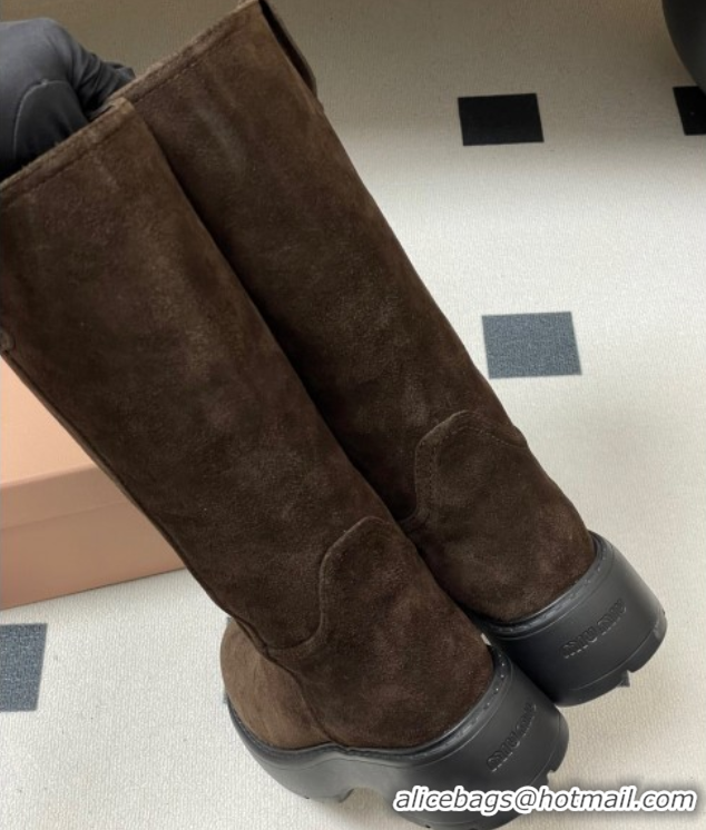 Sumptuous Miu Miu Suede Platform Short Boots Brown MIU082606 0826047