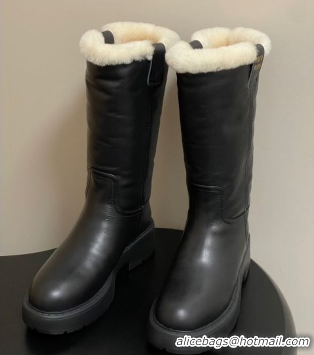 Duplicate Miu Miu Leather and Wool Lining Platform Short Boots Black MIU082607 0826048