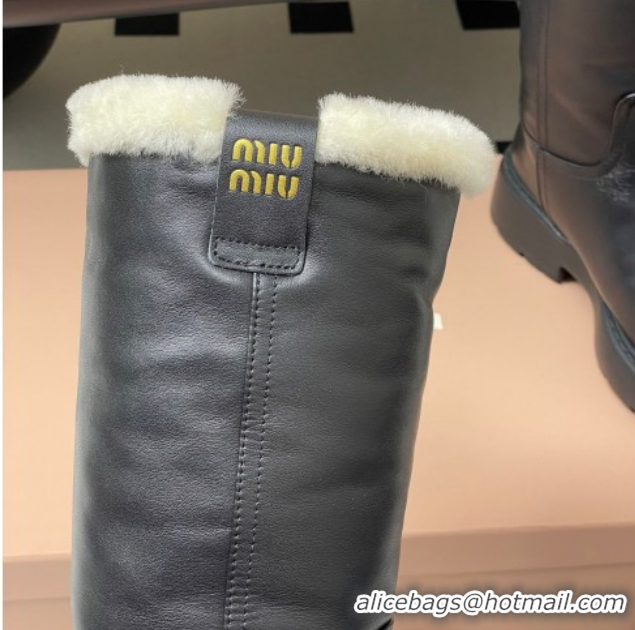 Duplicate Miu Miu Leather and Wool Lining Platform Short Boots Black MIU082607 0826048