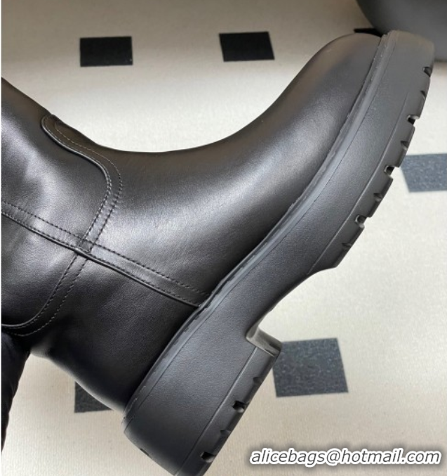 Duplicate Miu Miu Leather and Wool Lining Platform Short Boots Black MIU082607 0826048