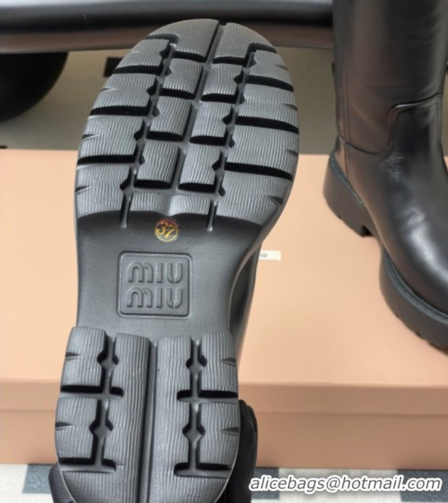 Duplicate Miu Miu Leather and Wool Lining Platform Short Boots Black MIU082607 0826048