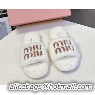 Grade Miu Miu Shearling Flat Slides Sandal White MIU082608 0826053