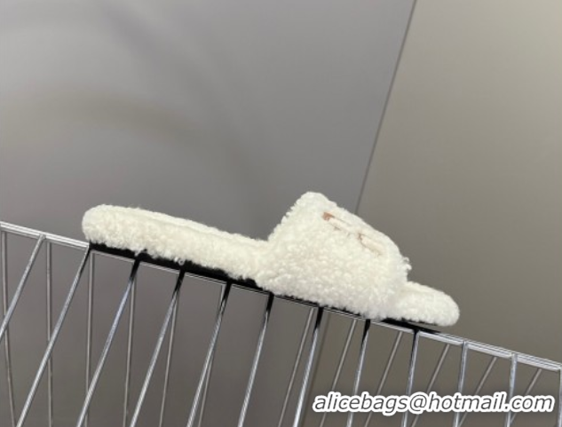 Grade Miu Miu Shearling Flat Slides Sandal White MIU082608 0826053