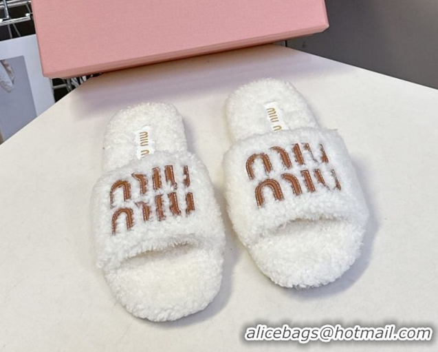 Grade Miu Miu Shearling Flat Slides Sandal White MIU082608 0826053