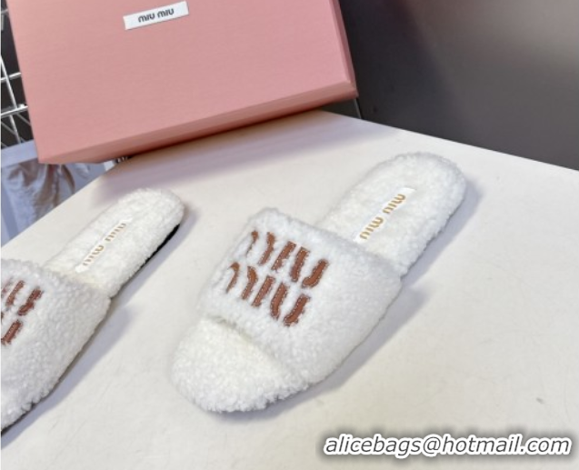Grade Miu Miu Shearling Flat Slides Sandal White MIU082608 0826053