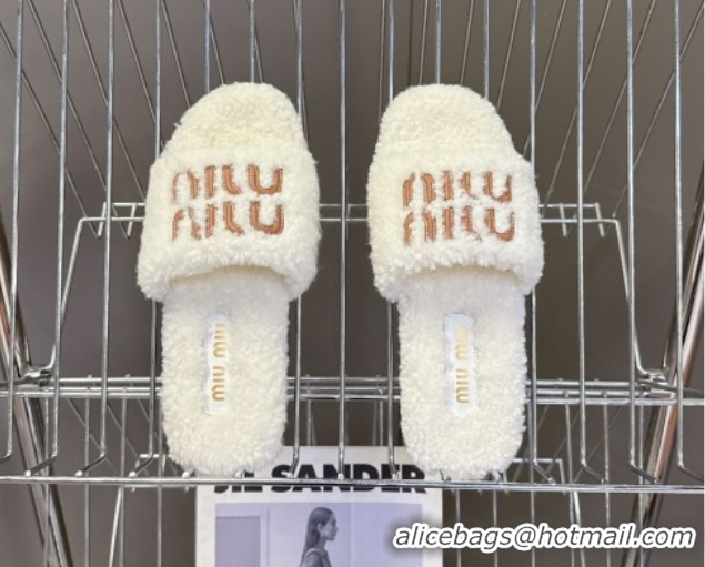 Grade Miu Miu Shearling Flat Slides Sandal White MIU082608 0826053