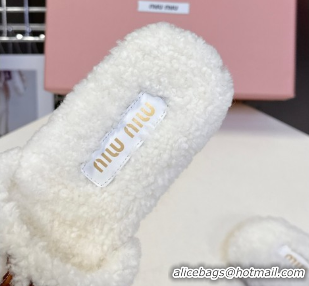 Grade Miu Miu Shearling Flat Slides Sandal White MIU082608 0826053