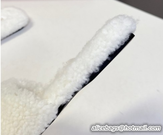 Grade Miu Miu Shearling Flat Slides Sandal White MIU082608 0826053