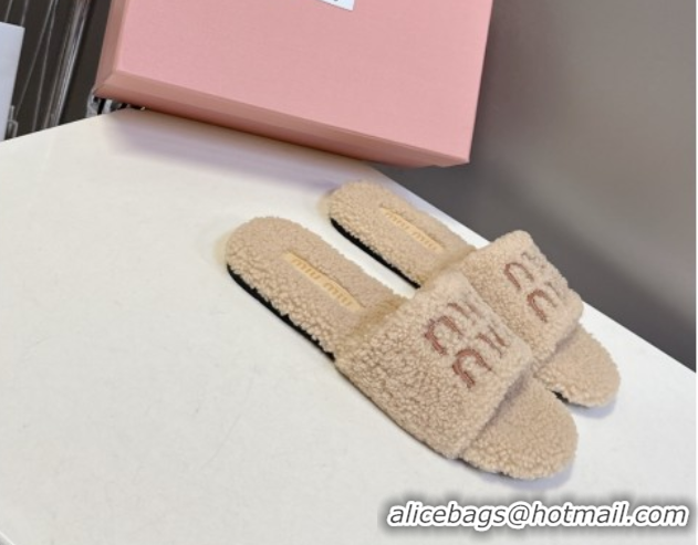 Fashion Luxury Miu Miu Shearling Flat Slides Sandal 2025 MIU082608 50826054
