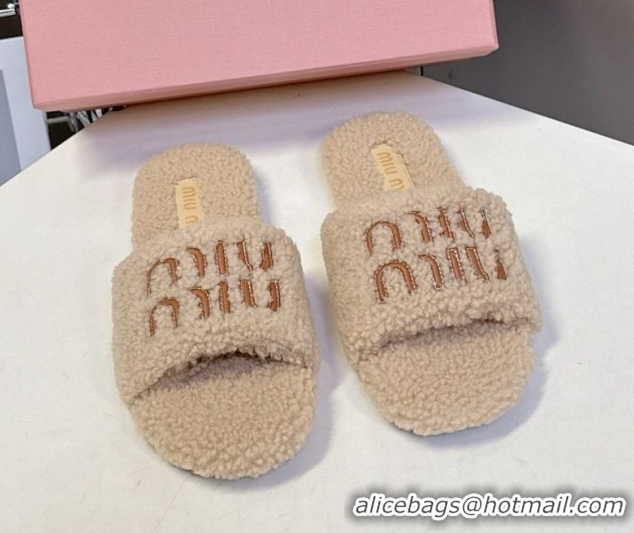 Fashion Luxury Miu Miu Shearling Flat Slides Sandal 2025 MIU082608 50826054